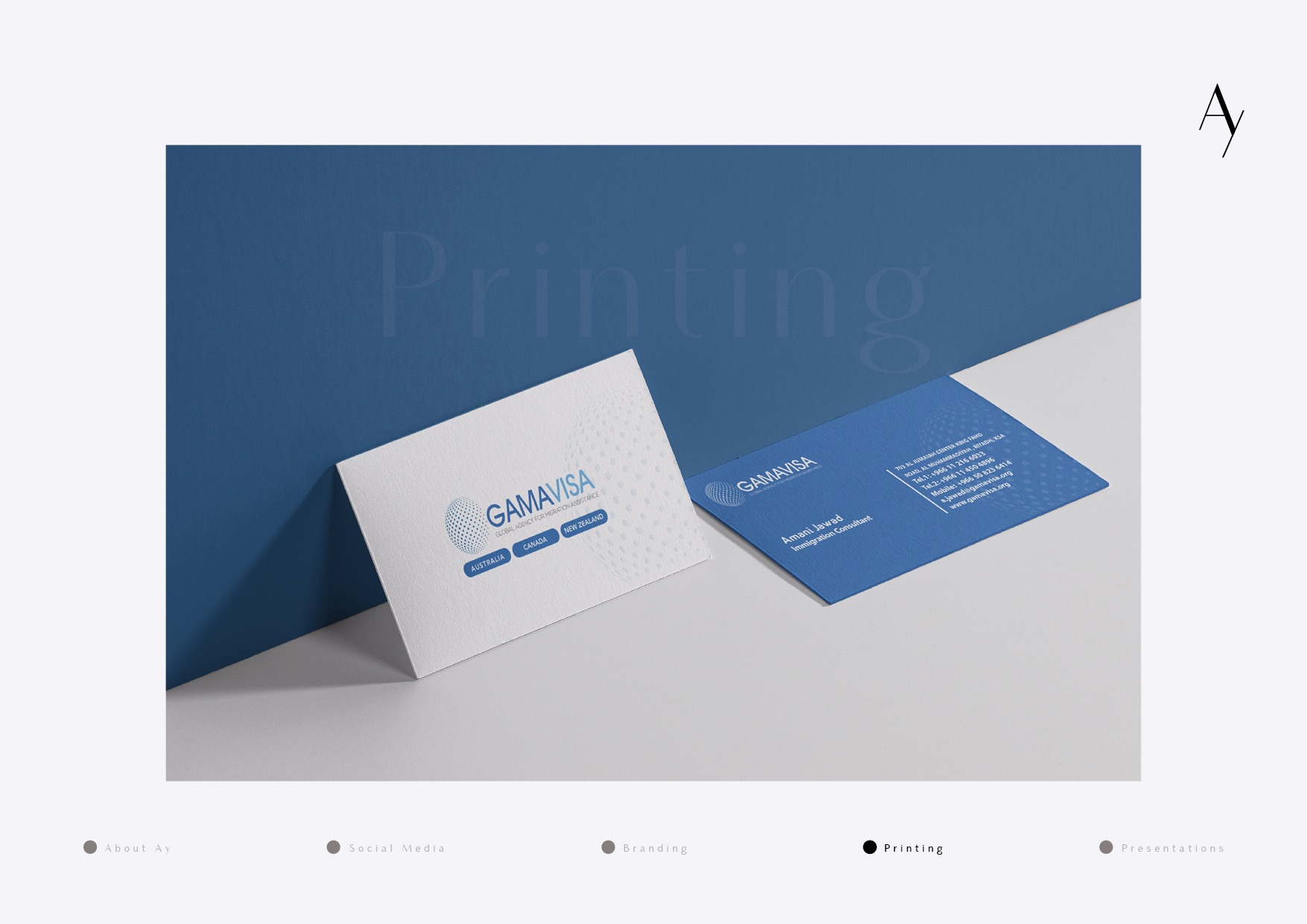 تصميم بطاقات أعمال لـ GamaVisa — AY. Design